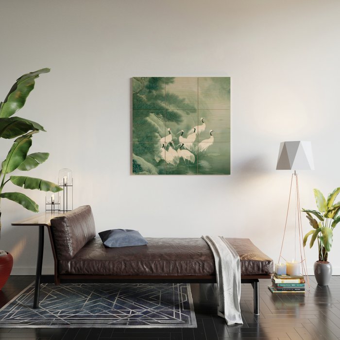 Japandi Wall Art chinoiserie Bird Poster Japanese wabi Sabi sage Green Forest maximalist Painting Wood Wall Art Gallery Image 2