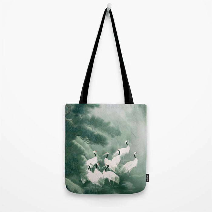 Japandi Wall Art chinoiserie Bird Poster Japanese wabi Sabi sage Green Forest maximalist Painting Tote Bag Gallery Image 2