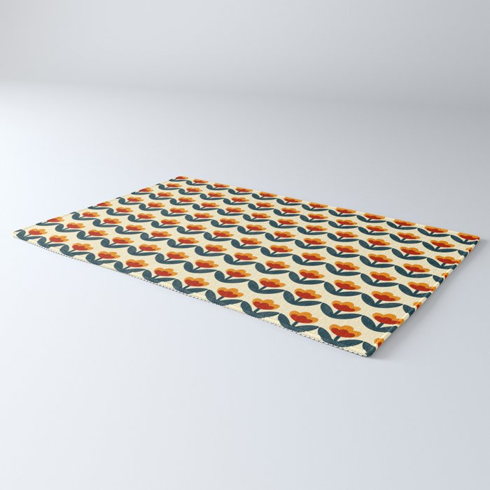 Retro 70s Floral Pattern in Mid-Century Red, Marigold, and Navy  Rug Gallery Image 3