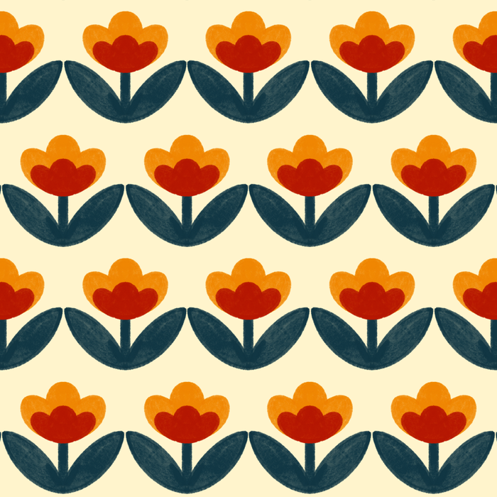 Retro 70s Floral Pattern in Mid-Century Red, Marigold, and Navy  Coffee Mug Gallery Image 2