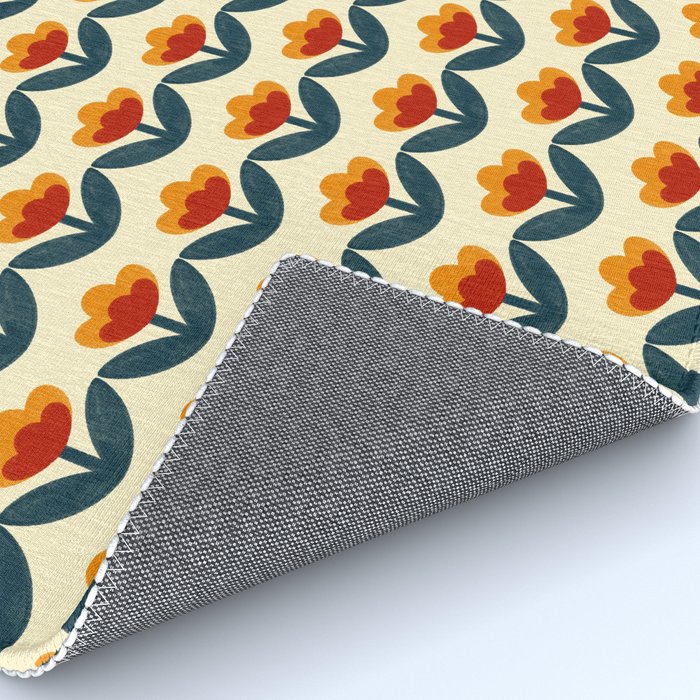 Retro 70s Floral Pattern in Mid-Century Red, Marigold, and Navy  Rug Gallery Image 4