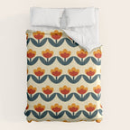 Retro 70s Floral Pattern in Mid-Century Red, Marigold, and Navy  Comforter Gallery Image 6