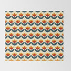 Retro 70s Floral Pattern in Mid-Century Red, Marigold, and Navy  Throw Blanket Gallery Image 2