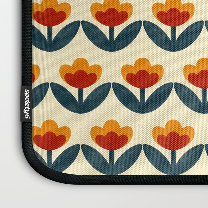 Retro 70s Floral Pattern in Mid-Century Red, Marigold, and Navy  Laptop Sleeve Gallery Image 3