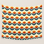 Retro 70s Floral Pattern in Mid-Century Red, Marigold, and Navy  Wall Tapestry Gallery Image 4