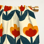 Retro 70s Floral Pattern in Mid-Century Red, Marigold, and Navy  Window Curtain Gallery Image 2
