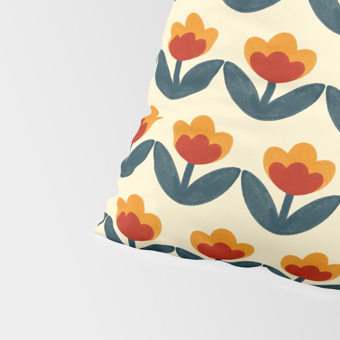 Retro 70s Floral Pattern in Mid-Century Red, Marigold, and Navy  Pillow Sham Gallery Image 4