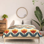 Retro 70s Floral Pattern in Mid-Century Red, Marigold, and Navy  Comforter Gallery Image 3