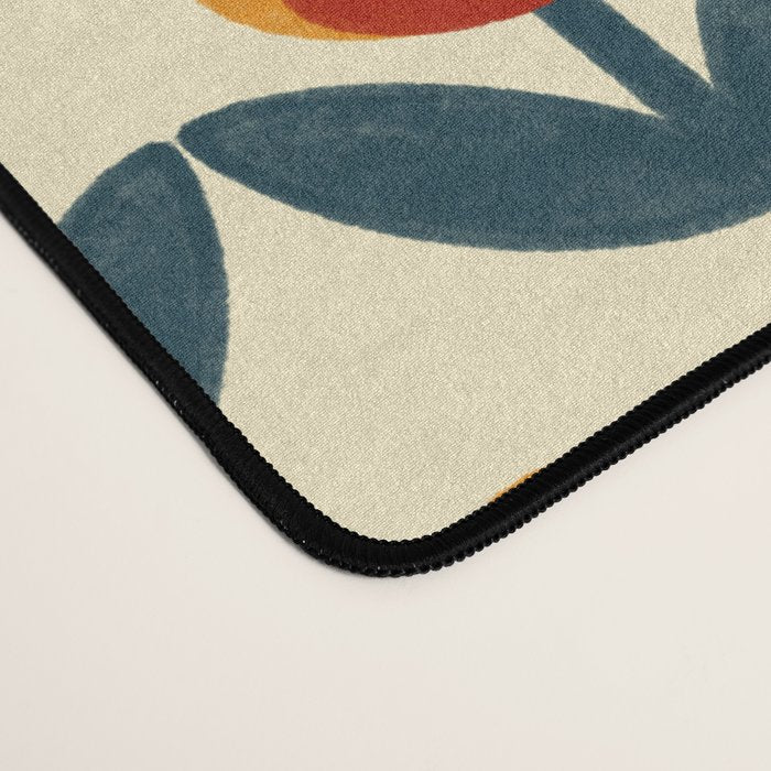Retro 70s Floral Pattern in Mid-Century Red, Marigold, and Navy  Desk Mat Gallery Image 4