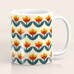 Retro 70s Floral Pattern in Mid-Century Red, Marigold, and Navy  Coffee Mug Gallery Image 1