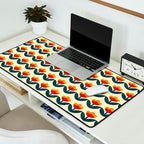 Retro 70s Floral Pattern in Mid-Century Red, Marigold, and Navy  Desk Mat Gallery Image 2