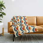 Retro 70s Floral Pattern in Mid-Century Red, Marigold, and Navy  Throw Blanket Gallery Image 1