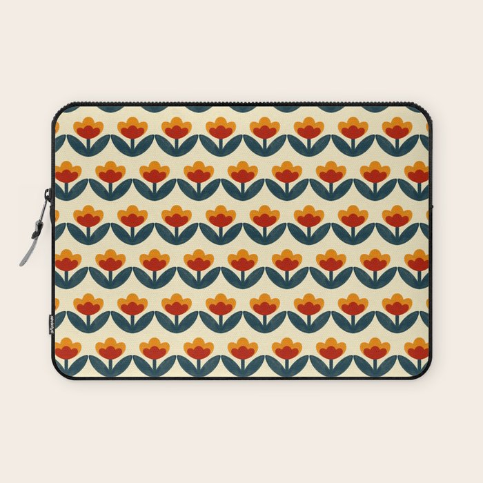 Retro 70s Floral Pattern in Mid-Century Red, Marigold, and Navy  Laptop Sleeve Gallery Image 1
