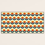 Retro 70s Floral Pattern in Mid-Century Red, Marigold, and Navy  Desk Mat Gallery Image 3