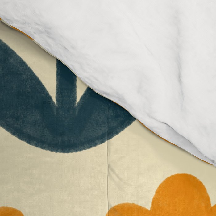 Retro 70s Floral Pattern in Mid-Century Red, Marigold, and Navy  Comforter Gallery Image 4