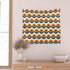 Retro 70s Floral Pattern in Mid-Century Red, Marigold, and Navy  Wall Tapestry Gallery Image 2