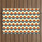 Retro 70s Floral Pattern in Mid-Century Red, Marigold, and Navy  Outdoor Rug Gallery Image 1