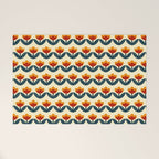 Retro 70s Floral Pattern in Mid-Century Red, Marigold, and Navy  Welcome Mat Gallery Image 1