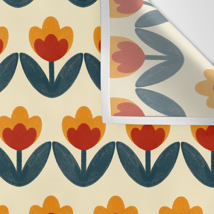 Retro 70s Floral Pattern in Mid-Century Red, Marigold, and Navy  Wall Tapestry Gallery Image 3