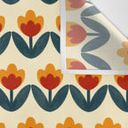 Retro 70s Floral Pattern in Mid-Century Red, Marigold, and Navy  Wall Tapestry Gallery Image 3