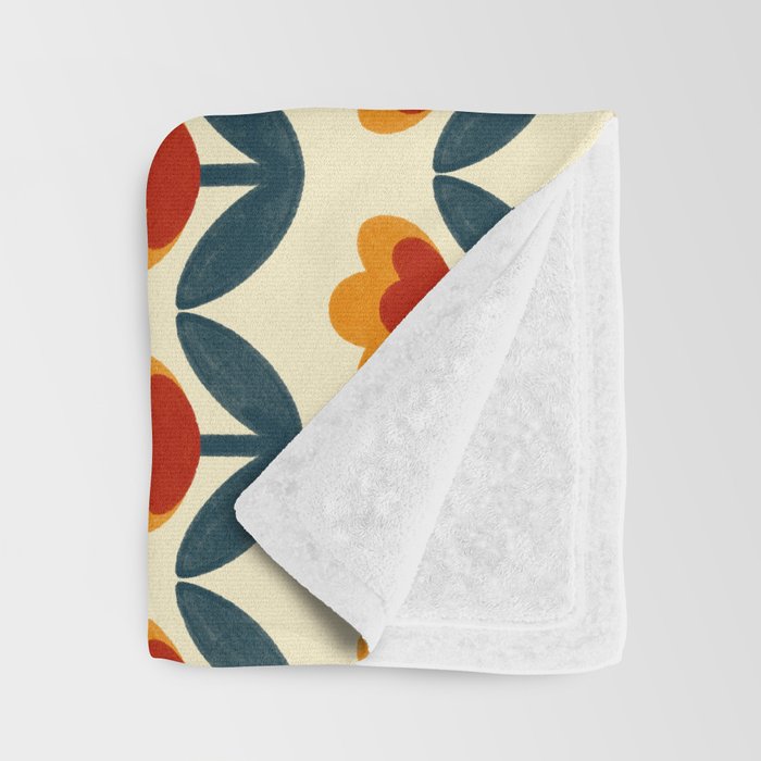 Retro 70s Floral Pattern in Mid-Century Red, Marigold, and Navy  Throw Blanket Gallery Image 3