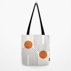 Mid Century Modern Geometric 88 in Navy Blue and Orange (Rainbow and Sun Abstraction) Tote Bag Gallery Image 2