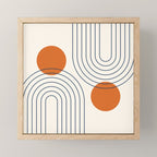 Mid Century Modern Geometric 88 in Navy Blue and Orange (Rainbow and Sun Abstraction) Mini Art Print Gallery Image 1