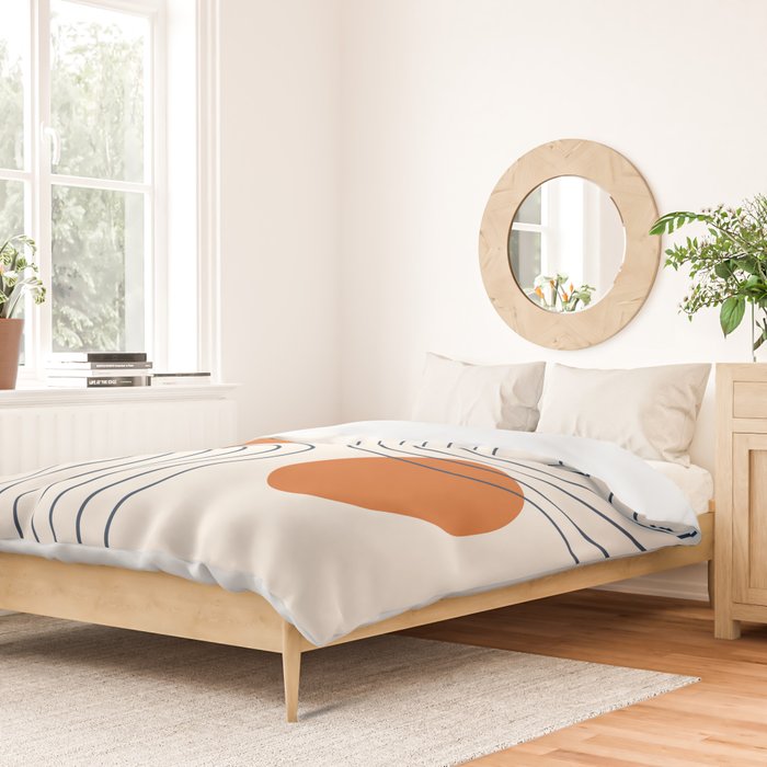 Mid Century Modern Geometric 88 in Navy Blue and Orange (Rainbow and Sun Abstraction) Duvet Cover Gallery Image 2