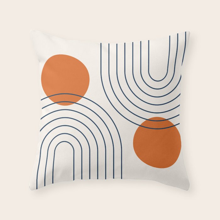 Mid Century Modern Geometric 88 in Navy Blue and Orange (Rainbow and Sun Abstraction) Throw Pillow Gallery Image 6