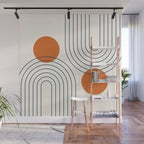 Mid Century Modern Geometric 88 in Navy Blue and Orange (Rainbow and Sun Abstraction) Wall Mural Gallery Image 1