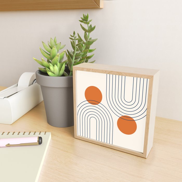 Mid Century Modern Geometric 88 in Navy Blue and Orange (Rainbow and Sun Abstraction) Mini Art Print Gallery Image 2