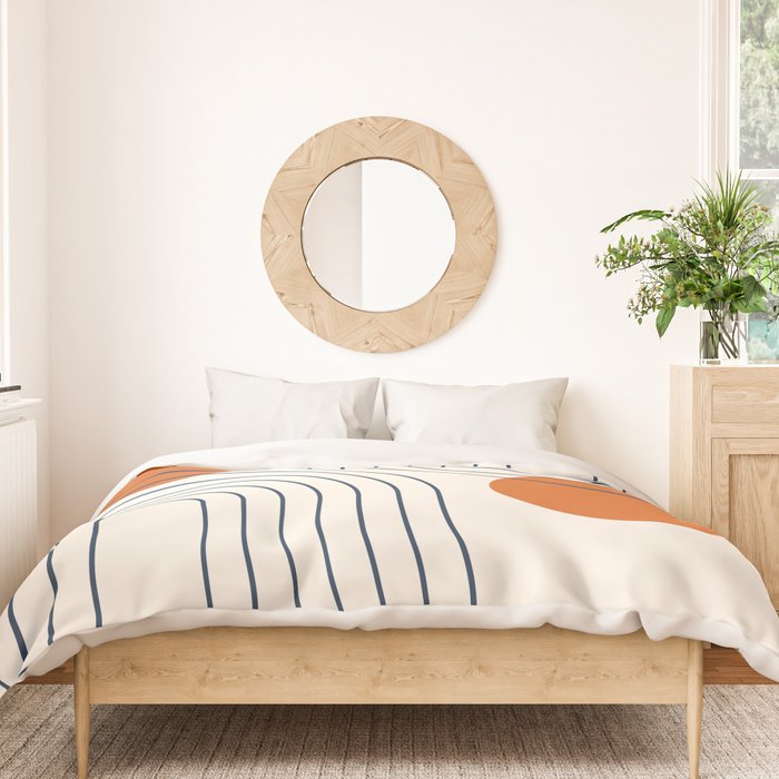 Mid Century Modern Geometric 88 in Navy Blue and Orange (Rainbow and Sun Abstraction) Duvet Cover Gallery Image 3