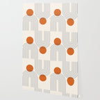 Mid Century Modern Geometric 88 in Navy Blue and Orange (Rainbow and Sun Abstraction) Wallpaper Gallery Image 2