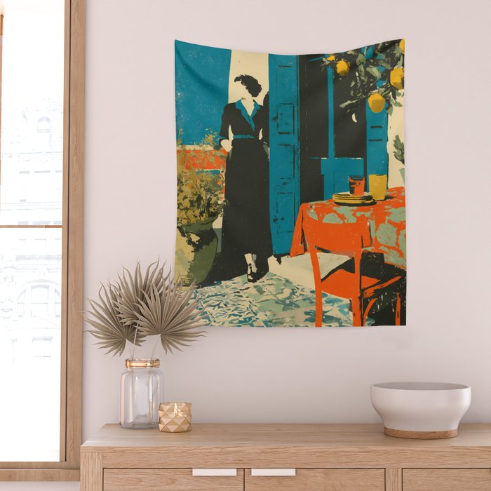 Cozy Morning on the Terrace Wall Tapestry Gallery Image 2