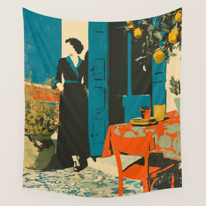 Cozy Morning on the Terrace Wall Tapestry Gallery Image 4