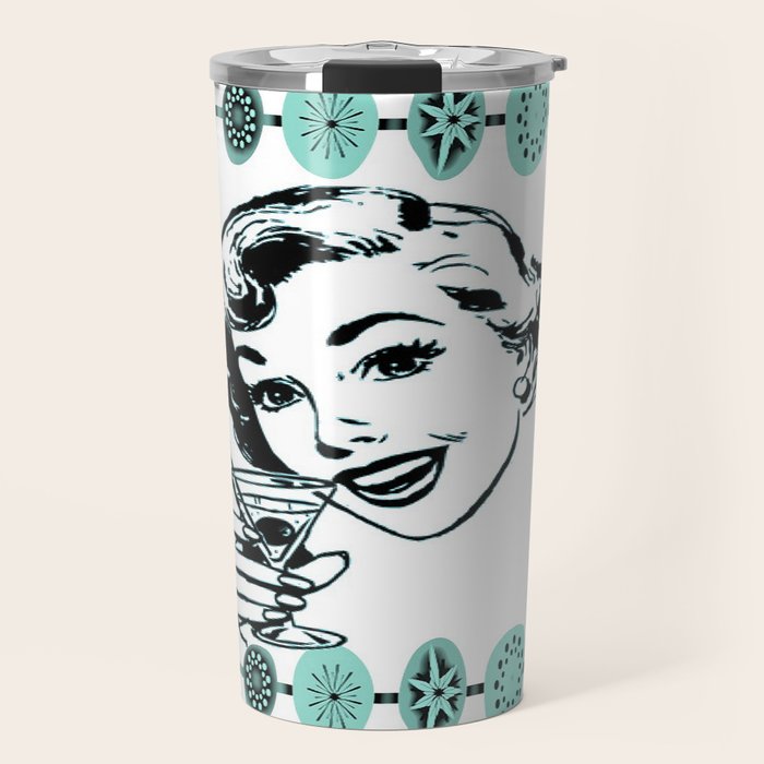 Mid-Century Modern Art Cocktail Teal Travel Mug Gallery Image 1