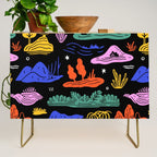 Colorful nature landscape doodle pattern Credenza Gallery Image 1