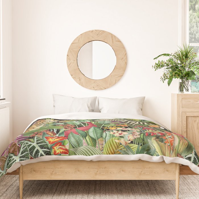 Tropical Eden Jungle on Black Vintage Print Duvet Cover Gallery Image 3