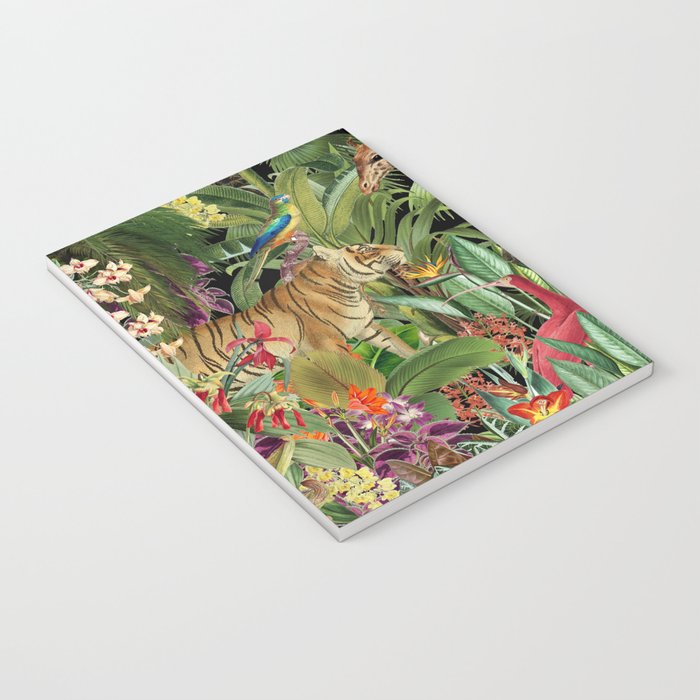 Tropical Eden Jungle on Black Vintage Print Notebook Gallery Image 3