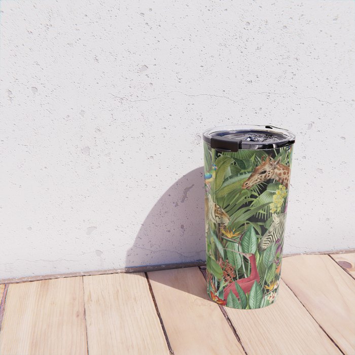 Tropical Eden Jungle on Black Vintage Print Travel Mug Gallery Image 4
