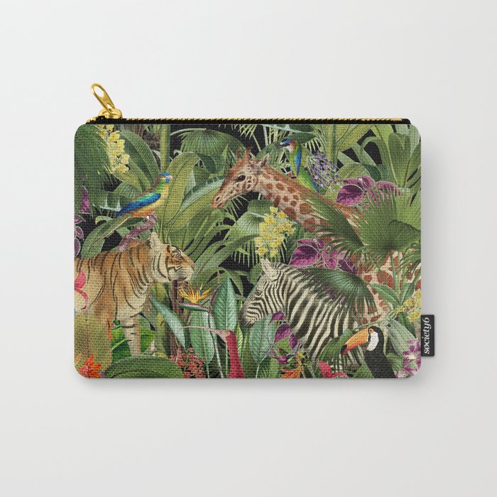 Tropical Eden Jungle on Black Vintage Print Carry All Pouch Gallery Image 1