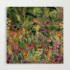 Tropical Eden Jungle on Black Vintage Print Wood Wall Art Gallery Image 1