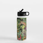Tropical Eden Jungle on Black Vintage Print Water Bottle Gallery Image 1