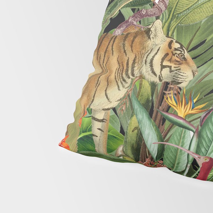 Tropical Eden Jungle on Black Vintage Print Pillow Sham Gallery Image 4