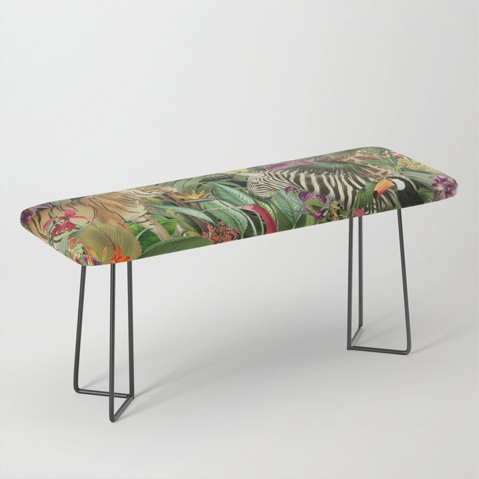 Tropical Eden Jungle on Black Vintage Print Bench Gallery Image 1