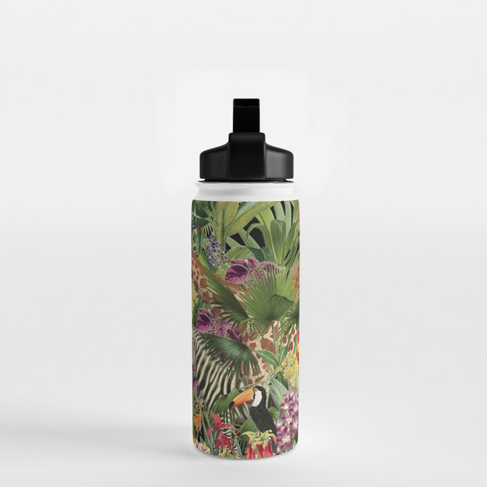 Tropical Eden Jungle on Black Vintage Print Water Bottle Gallery Image 2