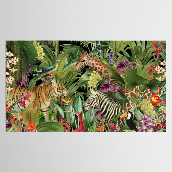 Tropical Eden Jungle on Black Vintage Print Tablecloth Gallery Image 2