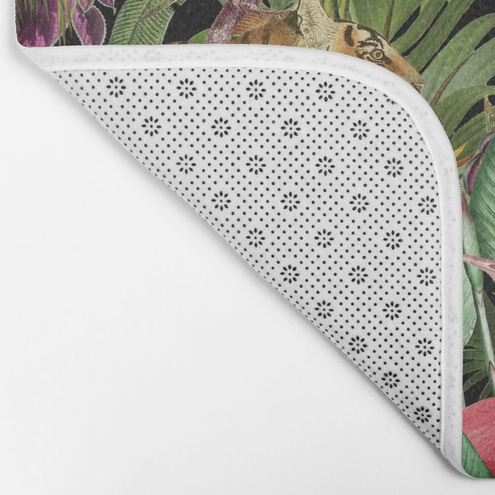 Tropical Eden Jungle on Black Vintage Print Bath Mat Gallery Image 2