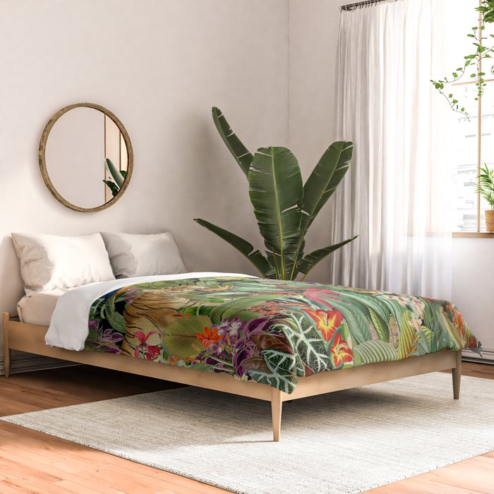 Tropical Eden Jungle on Black Vintage Print Comforter Gallery Image 2