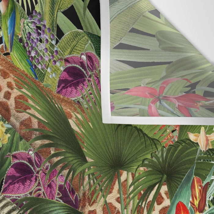 Tropical Eden Jungle on Black Vintage Print Wall Tapestry Gallery Image 3